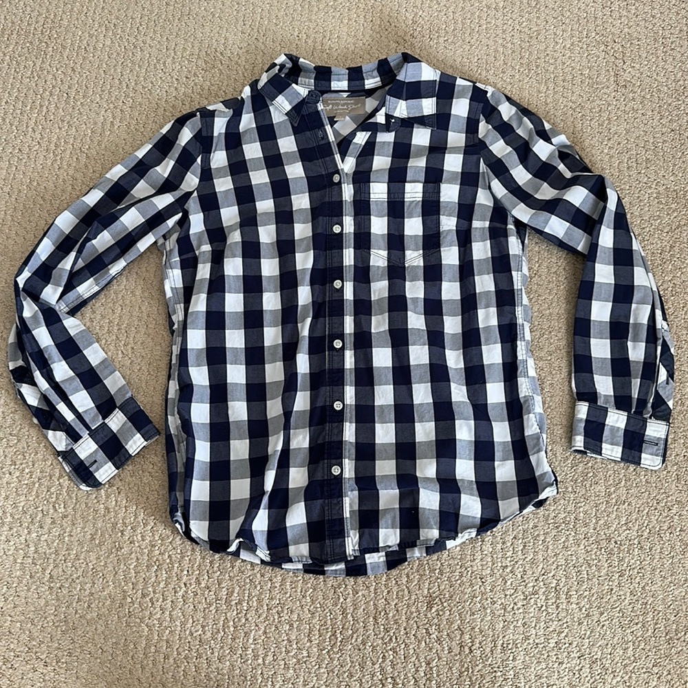 Banana Republic Navy Blue Plaid Button Down Shirt